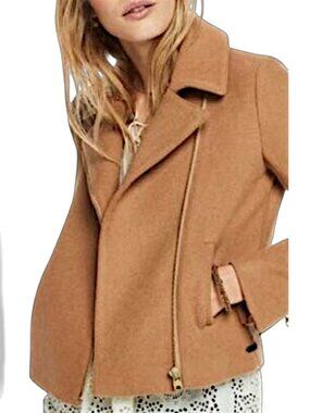 NWOT Scotch & Soda Wool Blend Moto Bomber Jacket S Camel Leather Trim